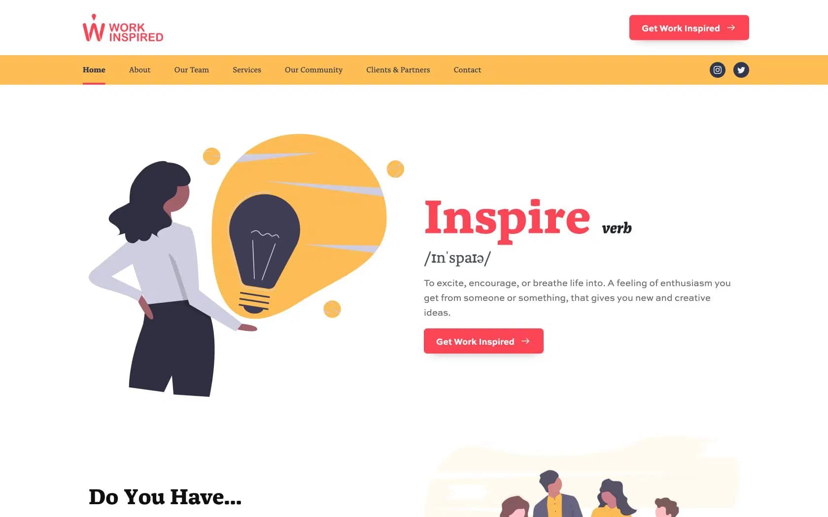 Screenshot of the Work Inspired website homepage.